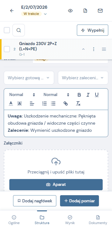 Program do protokołów elektrycznych uwagi