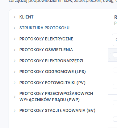 Drzewo bibliotek: dziewięć sekcji, w każdej ten sam komplet list.
