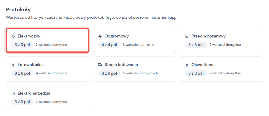 Zakładka Protokoły w Ustawieniach z siedmioma kafelkami rodzajów protokołu