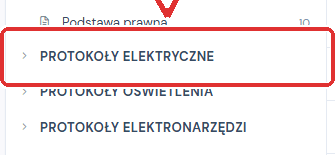 Sekcja PROTOKOŁY ELEKTRYCZNE w drzewku biblioteki
