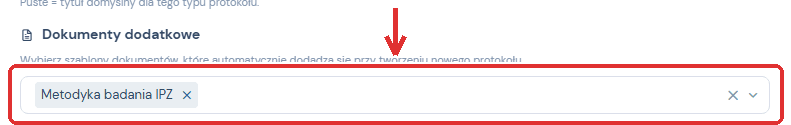Pole wyboru szablonów w sekcji Dokumenty dodatkowe w ustawieniach