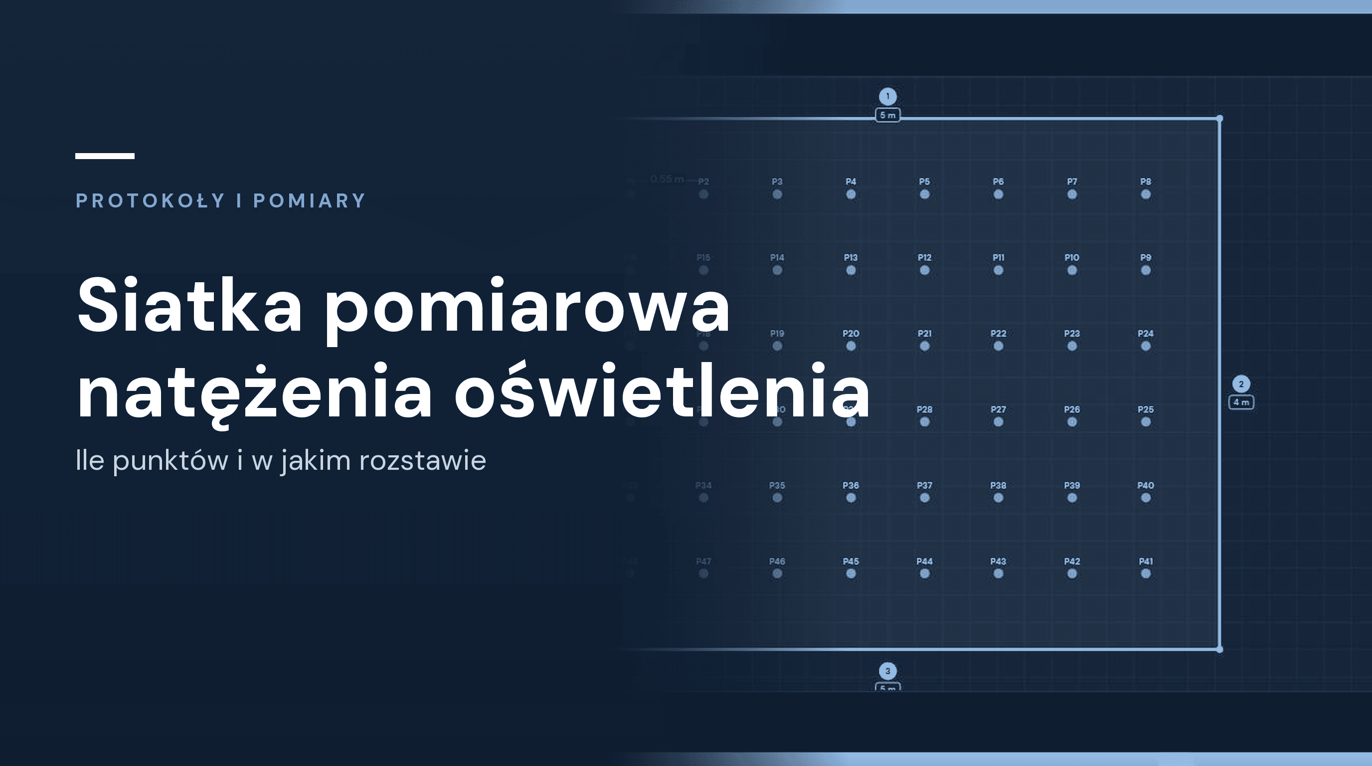 Siatka pomiarowa natezenia oswietlenia z numerowanymi punktami