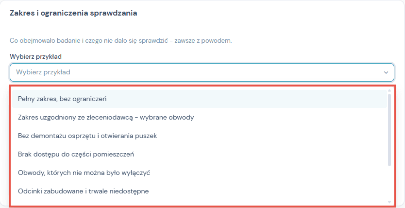 Lista przykładów zakresu i ograniczeń sprawdzania z biblioteki